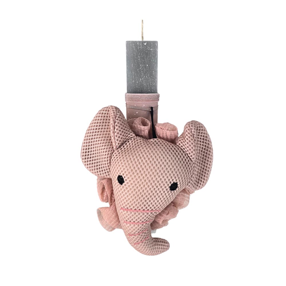 Χειροποίητη Αρωματική Λαμπάδα για Κορίτσι με Σφουγγαράκι Μπάνιου Ελεφαντάκι Ροζ - 113941