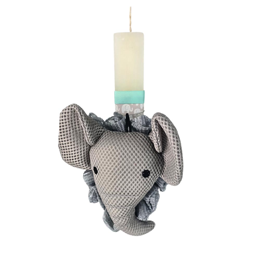 Χειροποίητη Αρωματική Λαμπάδα για Αγόρι Κορίτσι με Σφουγγαράκι Μπάνιου Ελεφαντάκι Γκρι - 113947