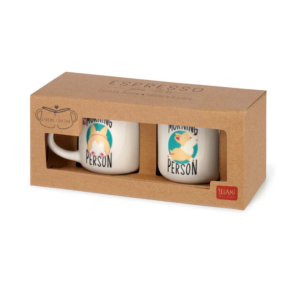 Σετ Φλιτζανάκια Espresso For Two - Corgi Κεραμικά Λευκά 50ml 2τεμ. MM0018 Legami - 112030