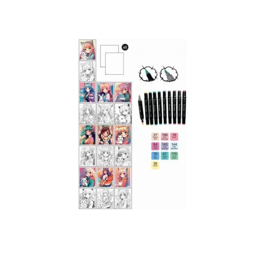 Σετ Ζωγραφικής Manga Kemonomimi (8 Μαρκαδόροι και 10 Φύλλα Ζωγραφικής) CREA060 Sycomore Artissimo - 1