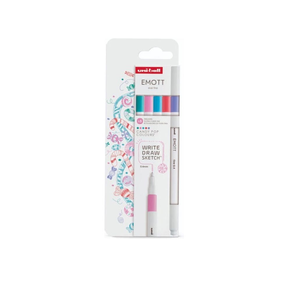 Σετ Μαρκαδόροι Λεπτής Γραφής Candy Pop Colours 5τμχ 0.4mm Uni Emott Uni-Ball - 100486