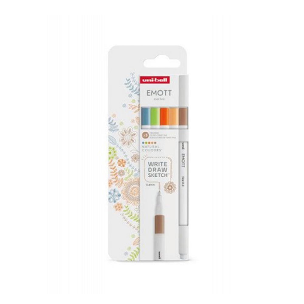 Σετ Μαρκαδόροι Λεπτής Γραφής Natural Colours 5τμχ 0.4mm Uni Emott Uni-Ball - 100485