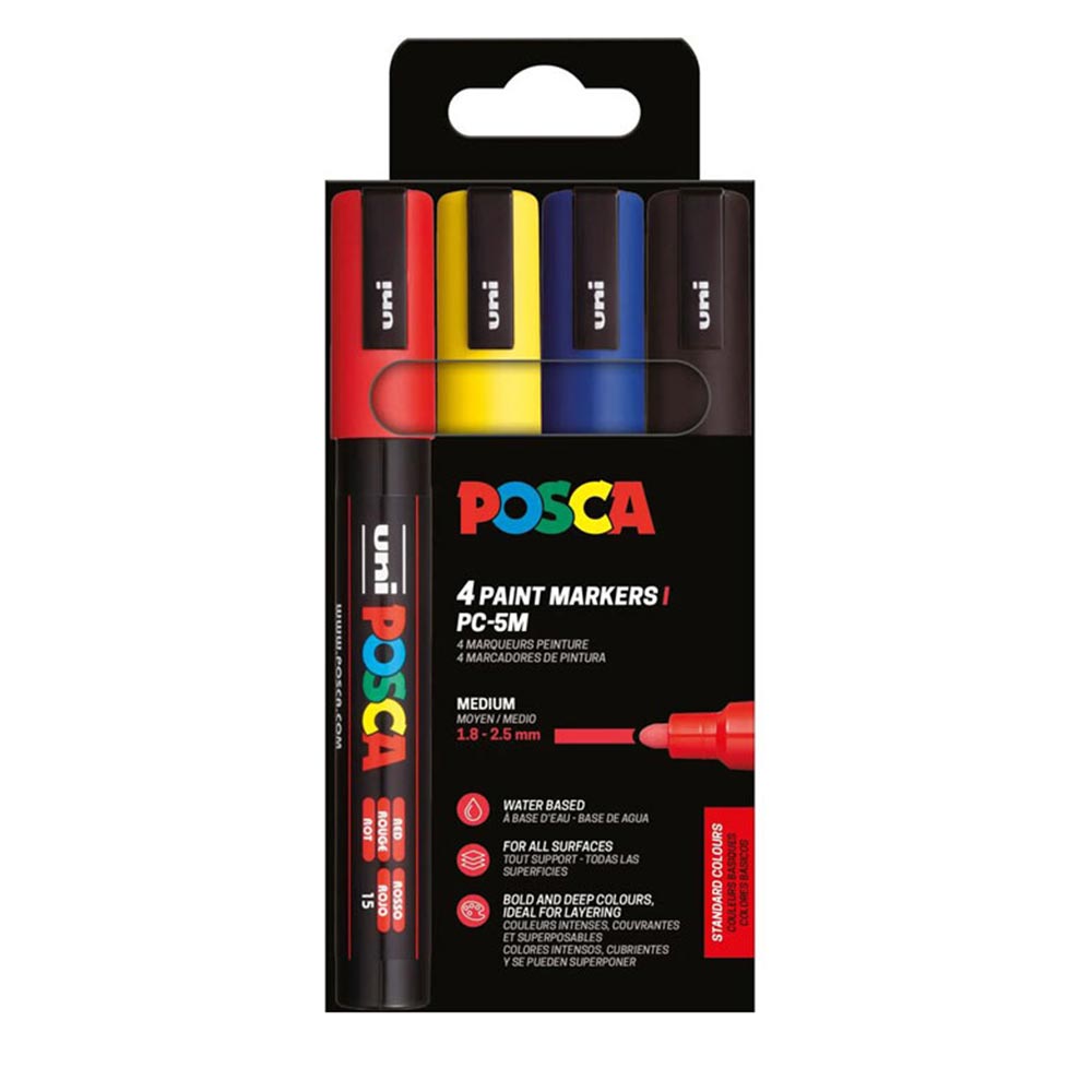 Σετ Μαρκαδόροι Σχεδίου Ανεξίτηλοι Basic Color 1.8-2.5mm 4τμχ PC-5M Uni Posca - 107038