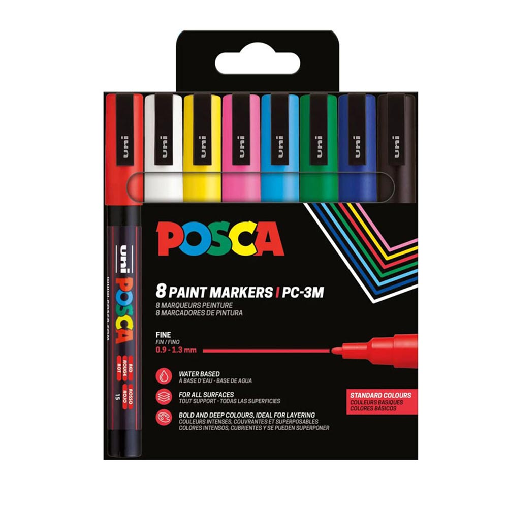 Σετ Μαρκαδόροι Σχεδίου Ανεξίτηλοι Basic Color 0.9-1.3mm 8τμχ PC-3M Uni Posca - 107036