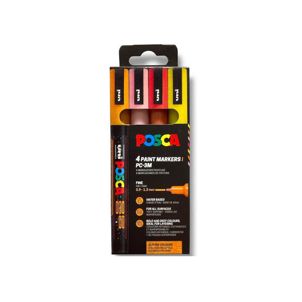 Σετ Μαρκαδόροι Σχεδίου Ανεξίτηλοι Warm Sparkling 0,9-1,3mm 4τμχ PC-3M Uni Posca - 100482