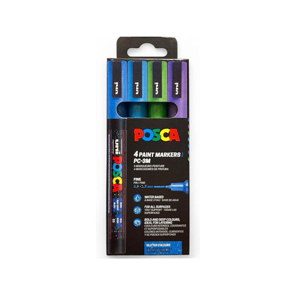 Σετ Μαρκαδόροι Σχεδίου Ανεξίτηλοι Cool Sparkling 0,9-1,3mm 4τμχ PC-3M Uni Posca - 100481