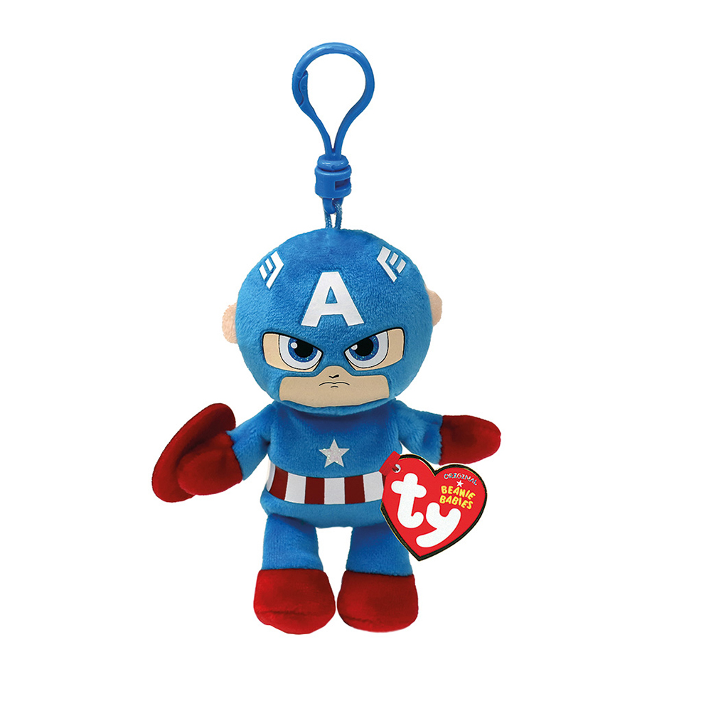 Λούτρινο Χνουδωτό Μπρελόκ Κλιπ Captain America 8,5Εκ Marvel 1607-34004 TY Beanie Babies AS - 114604