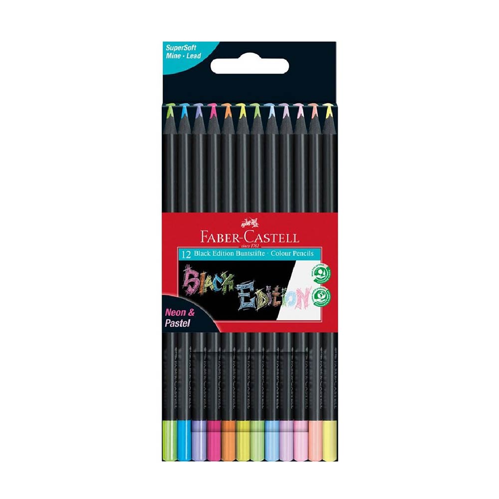 Ξυλομπογιές Black Edition SuperSoft Neon & Pastel 12τμχ 116410 Faber-Castell