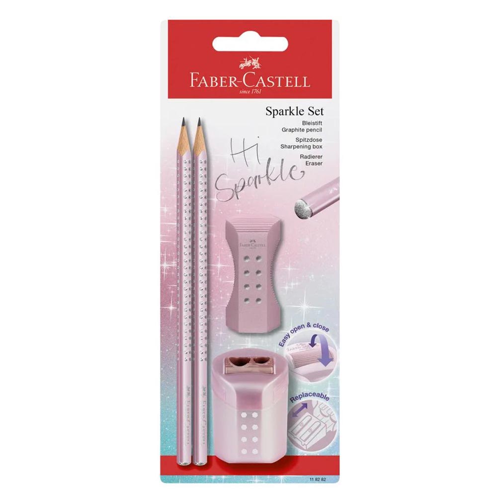 Σετ Blister 2 Μολύβια Sparkle - Ξύστρα Roll - Γόμα Ροζ 118282 Faber Castell - 93037