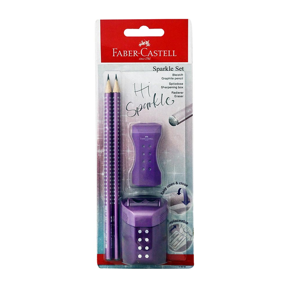 Σετ Blister 2 Μολύβια Sparkle - Ξύστρα Roll - Γόμα Μωβ 118282 Faber Castell - 93039