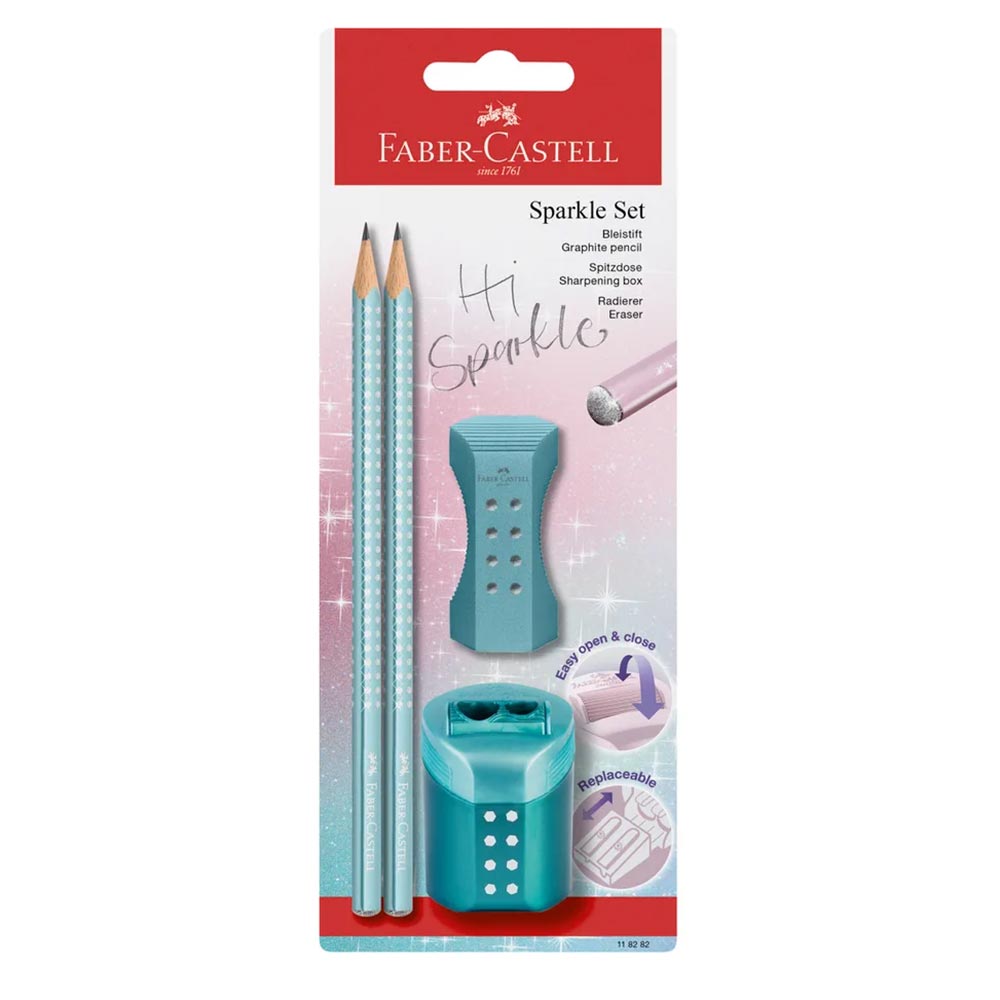 Σετ Blister 2 Μολύβια Sparkle - Ξύστρα Roll - Γόμα Πράσινο 118282 Faber Castell - 93041