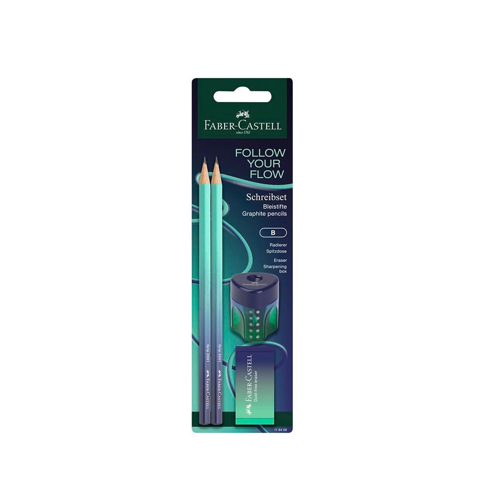 Σετ 2 Μολύβια & Ξύστρα & Γόμα, Buzzing Blue 118406 Faber Castell - 120224