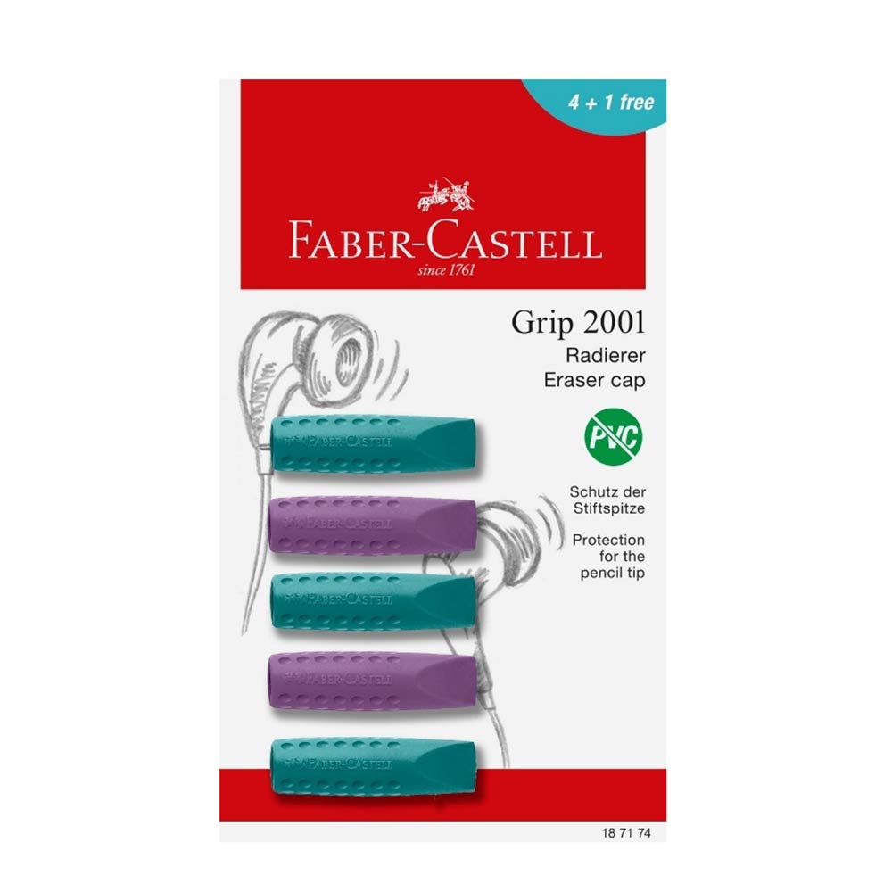 Γόμα Eraser Cap Grip 4+1τμχ Δώρο Πετρόλ/Μωβ 187174 Faber-Castell