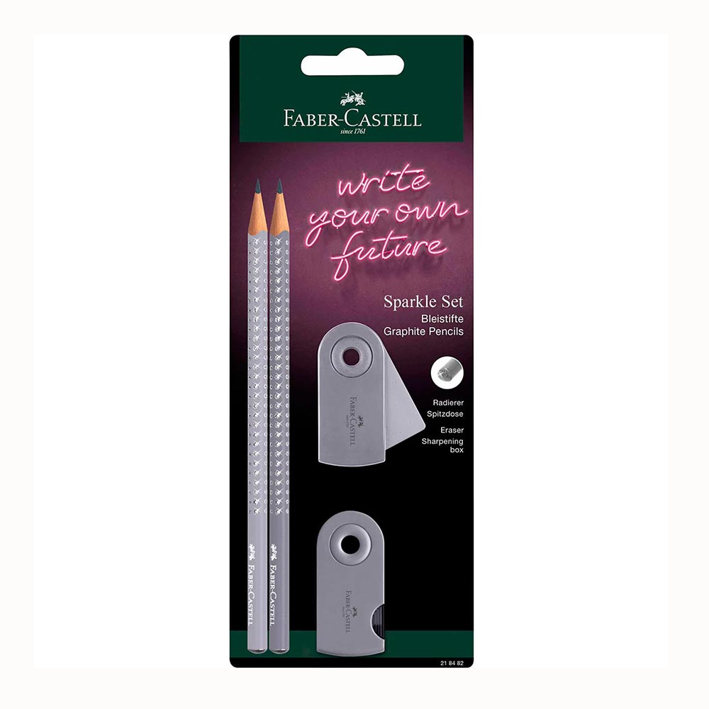 Σετ Blister 2 Μολύβια Sparkle Γκρι - Ξύστρα Sleeve - Γόμα 218482 Faber Castell - 93020