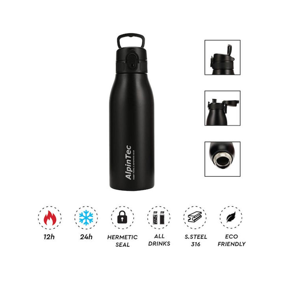 Ανοξείδωτο Μπουκάλι Θερμός Fellow 600ml Black 316/304 TH-601BL AlpinPro - 1