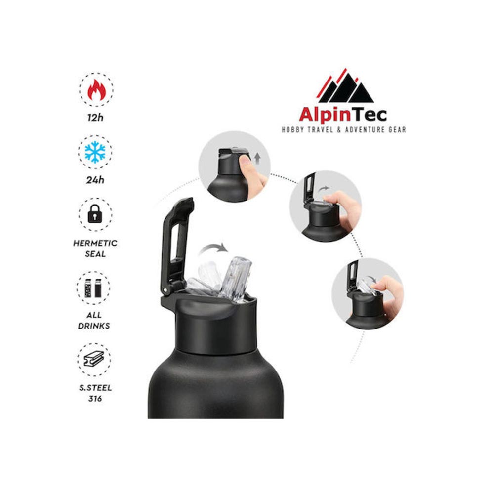 Ανοξείδωτο Μπουκάλι Θερμός Fellow 600ml Black 316/304 TH-601BL AlpinPro - 2