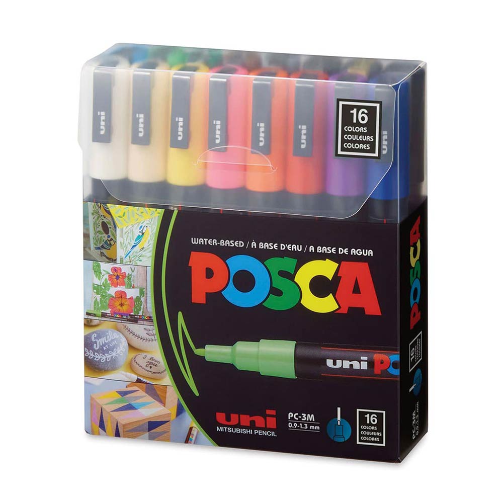 Σετ Μαρκαδόροι Σχεδίου Ανεξίτηλοι Posca 0.9-1.3mm 16τμχ PC-3M Uni - 90512