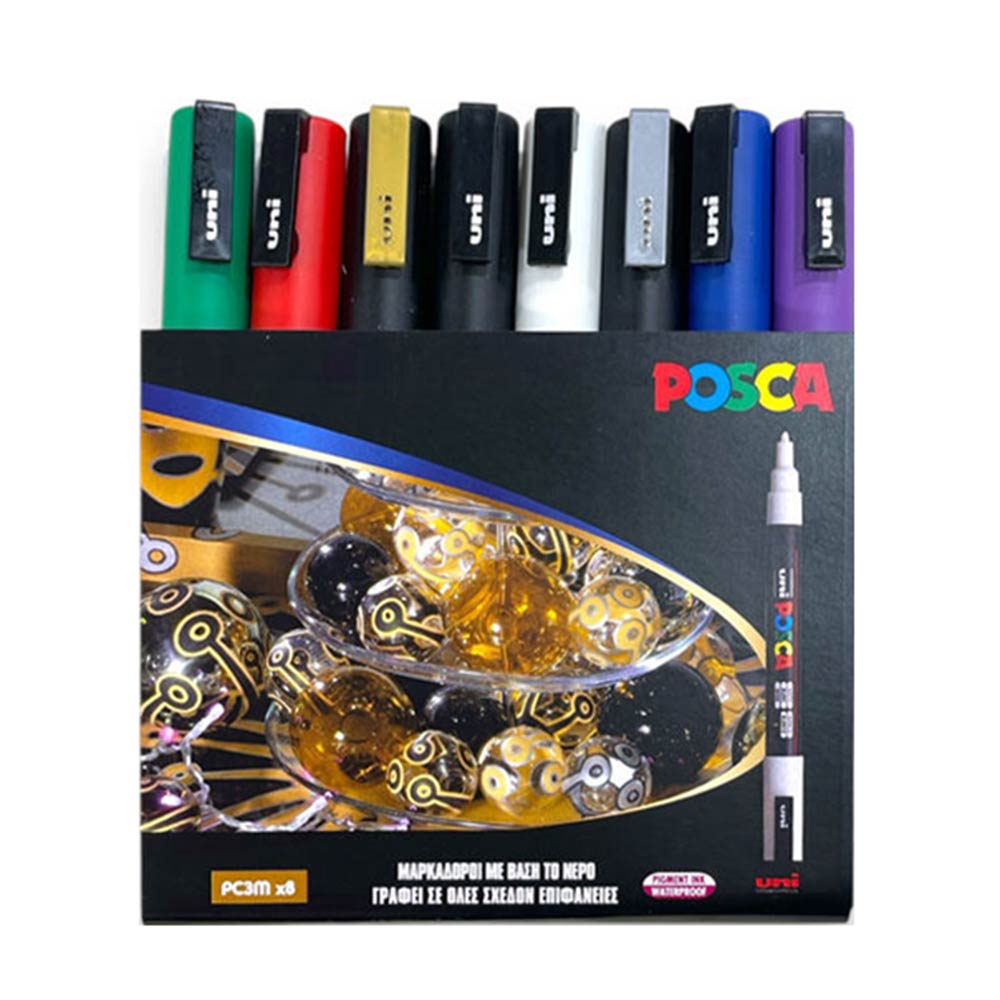 Σετ Μαρκαδόροι Σχεδίου Ανεξίτηλοι Posca X-Mas 0.9-1.3mm 8τμχ PC3M Uni - 0