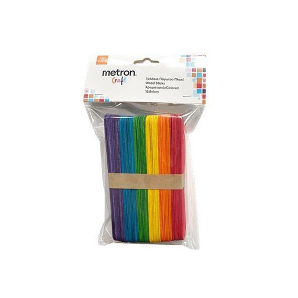 Χρωματιστά Craft Ξυλάκια Παγωτού Πλακέ 100τμχ 15x8x1.5 Metron  - 124906