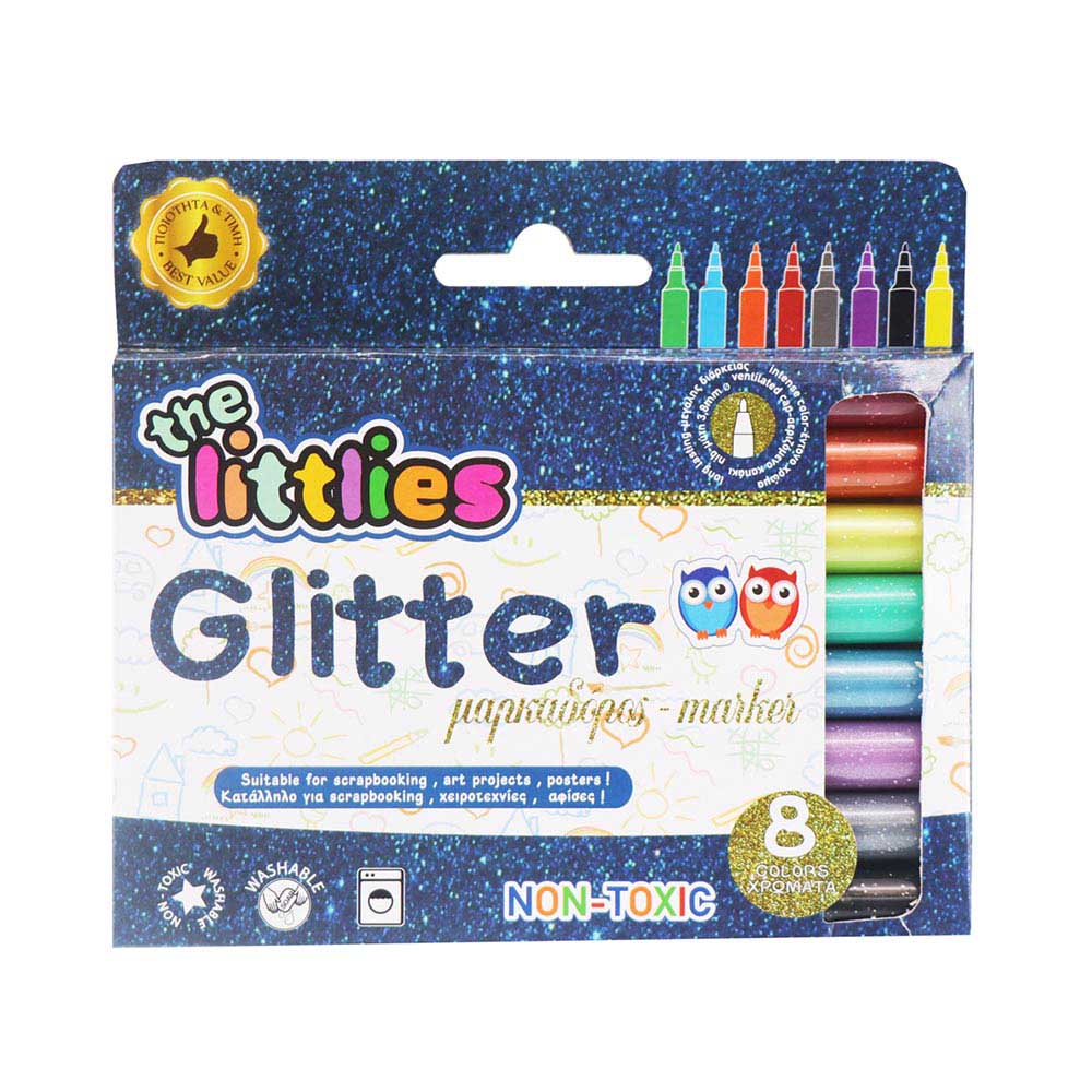 Μαρκαδόροι Ζωγραφικής Glitter Λεπτοί 8τμχ 646529 The Littlies - 77439