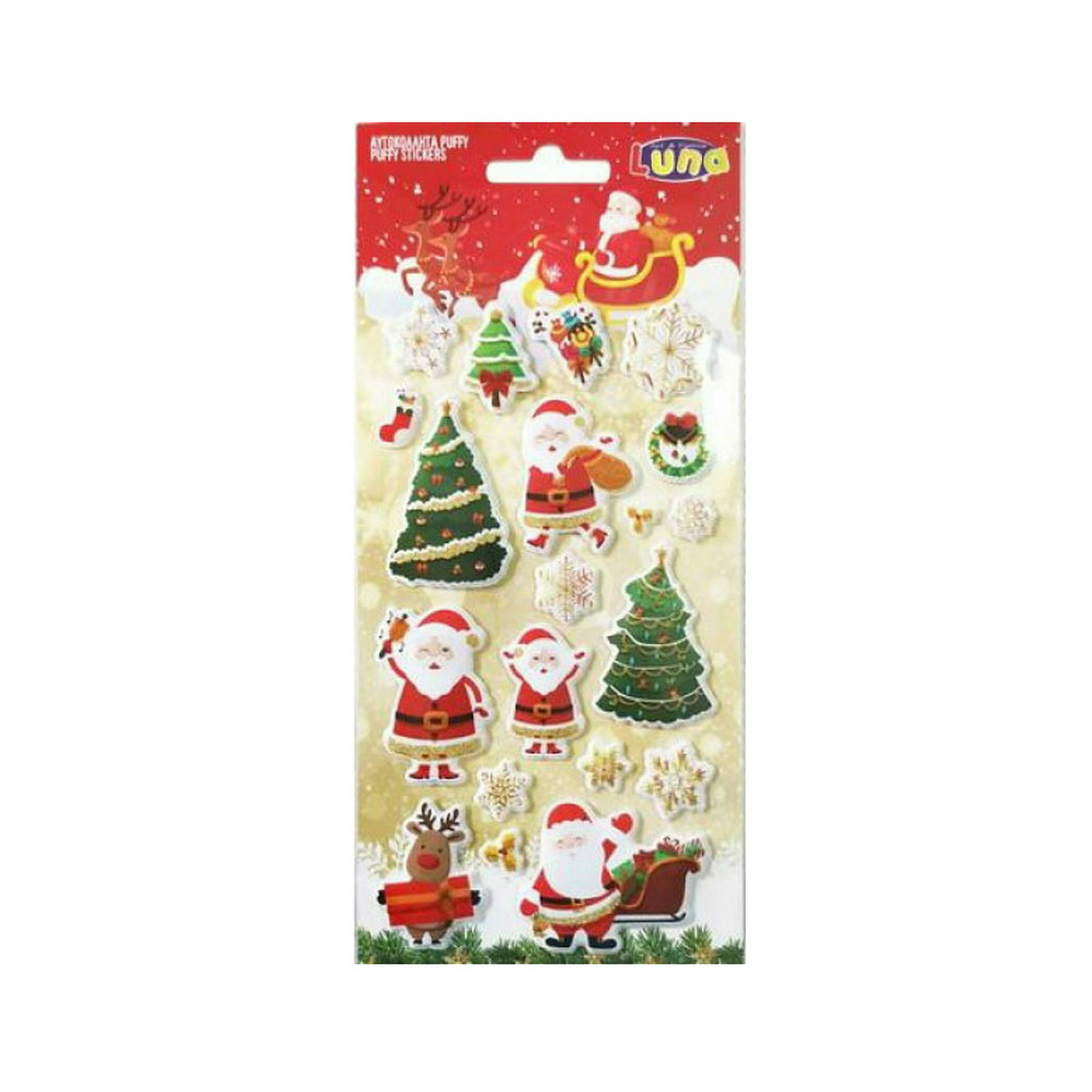 Αυτοκόλλητα Χριστουγεννιάτικα Santa & Trees - Puffy Glitter 10x22 621136 Luna - 65787