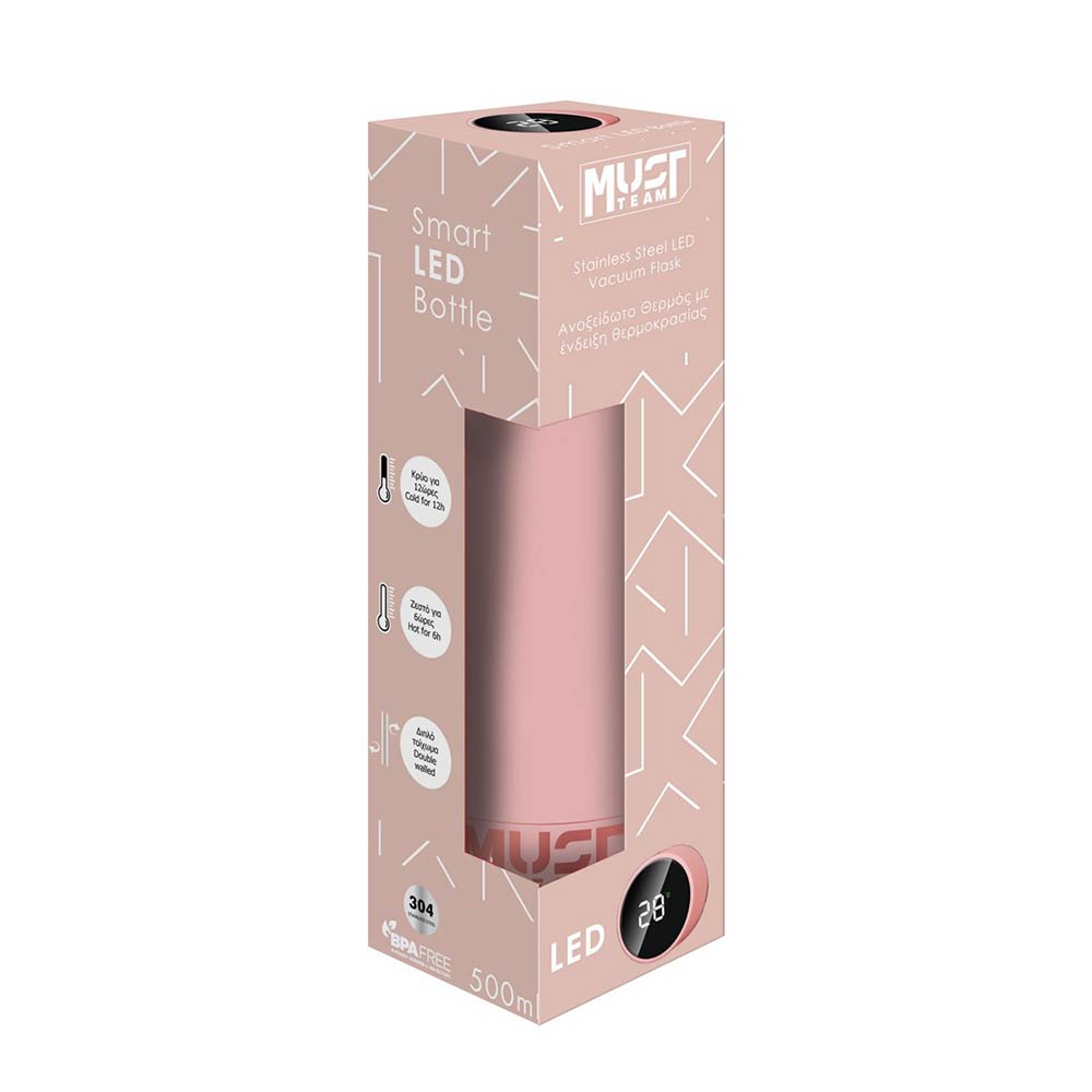 Θερμός Ανοξείδωτο Rubber με Ένδειξη Θερμοκρασίας LED Ροζ 500ml 586005 Must - 80019
