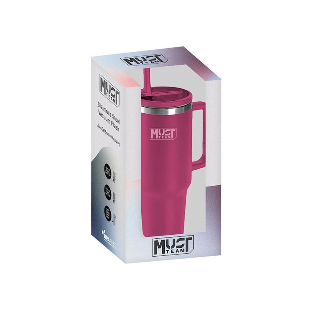 Ποτήρι Ανοξείδωτο Θερμός με Καλαμάκι Βυσσινί 1,2L 587160 Must - 1