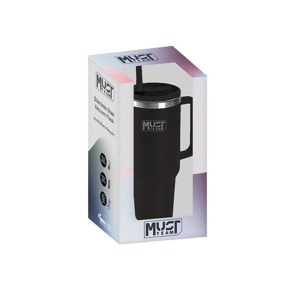 Ποτήρι Ανοξείδωτο Θερμός με Καλαμάκι Μαύρο 1,2L 587161 Must - 1