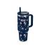 Ποτήρι Ανοξείδωτο Θερμός με Καλαμάκι Μπλε Φλοράλ 900ml 587165 Must - 0
