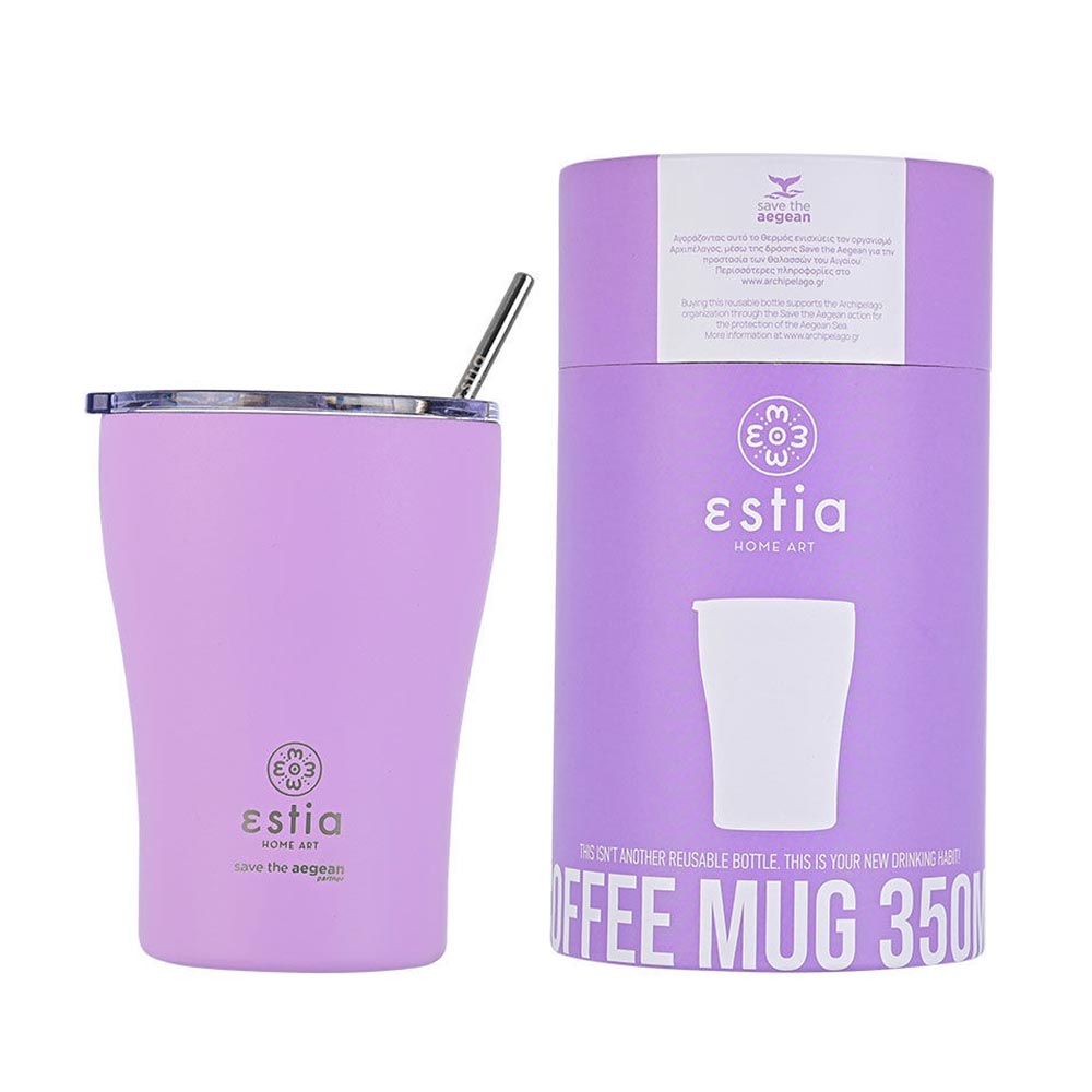 Ποτήρι Θερμός Ανοξείδωτο Coffee Mug Save The Aegean - Lavender Purple 350ml 12090 Estia - 1