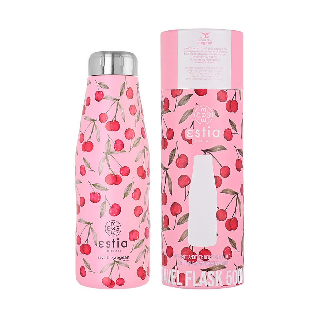 Μπουκάλι Θερμός Ανοξείδωτο Travel Flask Save The Aegean - Cherry Rose 500ml 16647 Estia - 1