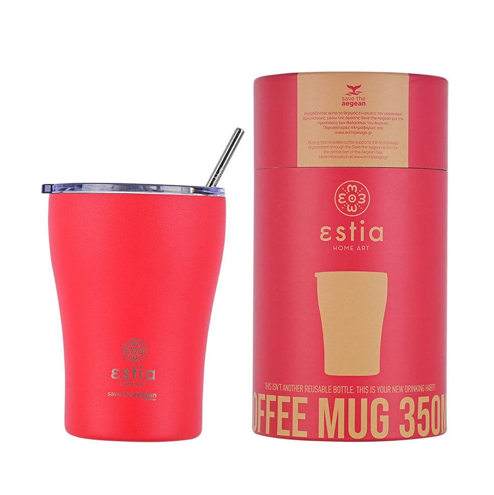 Ποτήρι Θερμός Ανοξείδωτο Coffee Mug Save The Aegean - Scarlet Red 350ml 16845 Estia - 1