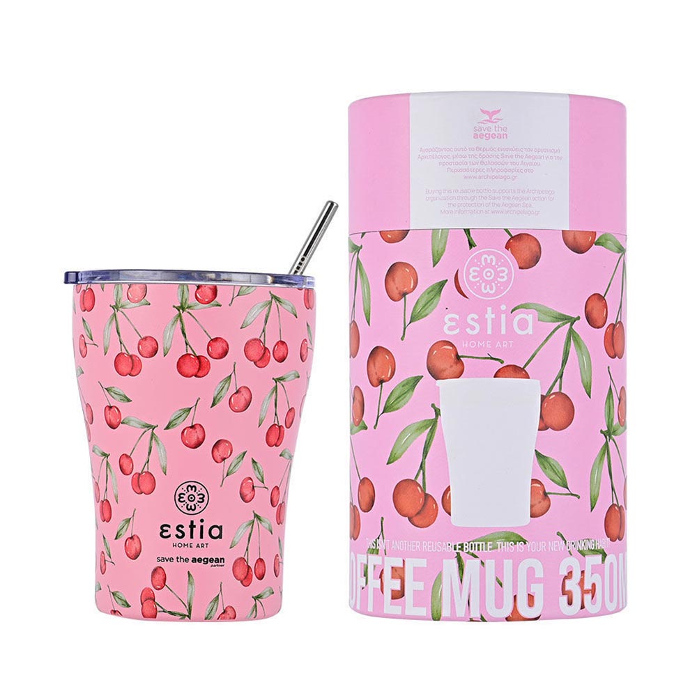 Ποτήρι Θερμός Ανοξείδωτο Coffee Mug Save The Aegean	- Cherry rose 350ml 16876 Estia - 1