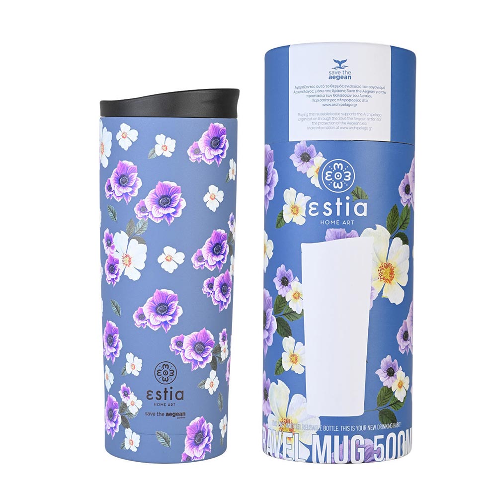 Ποτήρι Θερμός Ανοξείδωτο Travel Mug Save The Aegean - Garden Blue 500ml 20415 Estia - 1