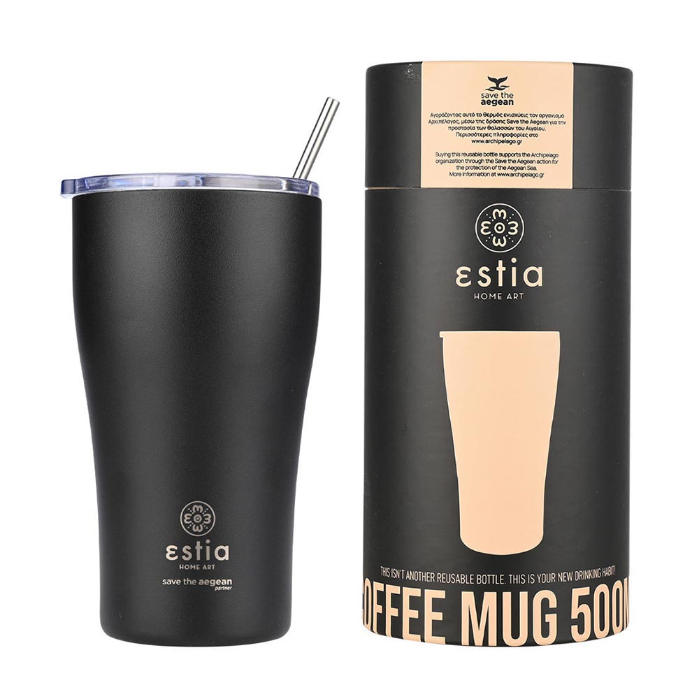 Ποτήρι Θερμός Ανοξείδωτο Coffee Mug Save The Aegean - Midnight Black 500ml 23122 Estia - 1