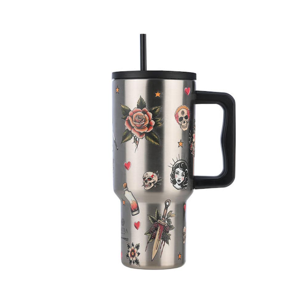 Ποτήρι Θερμός με Καλαμάκι Straw Tumbler XL - Old School Ink 900ml 32050 Estia - 100748