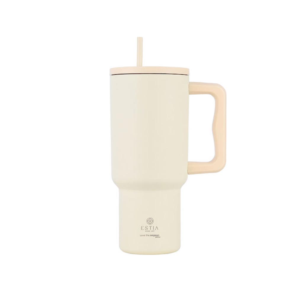 Ποτήρι Θερμός με Καλαμάκι Straw Tumbler XL - Lily White 900ml 32128 Estia