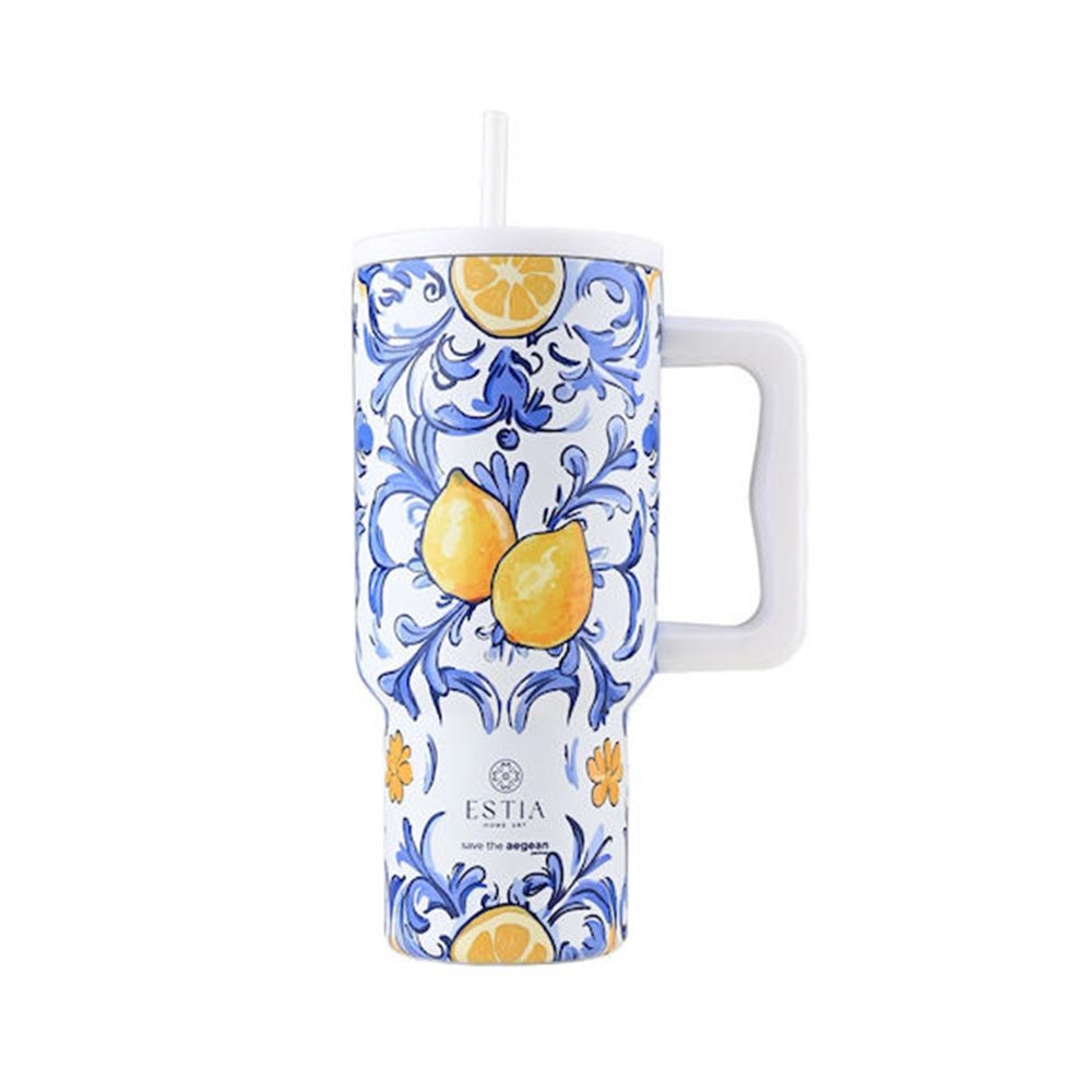 Ποτήρι Θερμός με Καλαμάκι Save The Aegean Straw Tumbler XL Amalfi Coast 900ml 34832 Estia - 124364