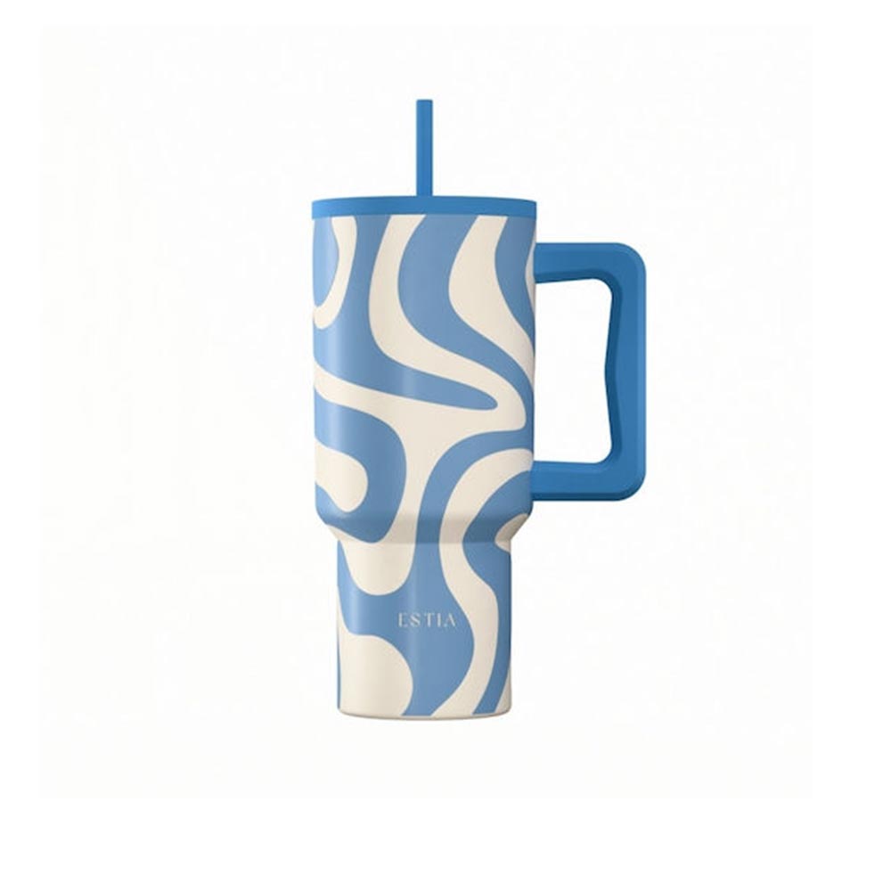 Ποτήρι Θερμός με Καλαμάκι Save The Aegean Straw Tumbler XL Ocean Wacves 900ml 41571 Estia - 124346