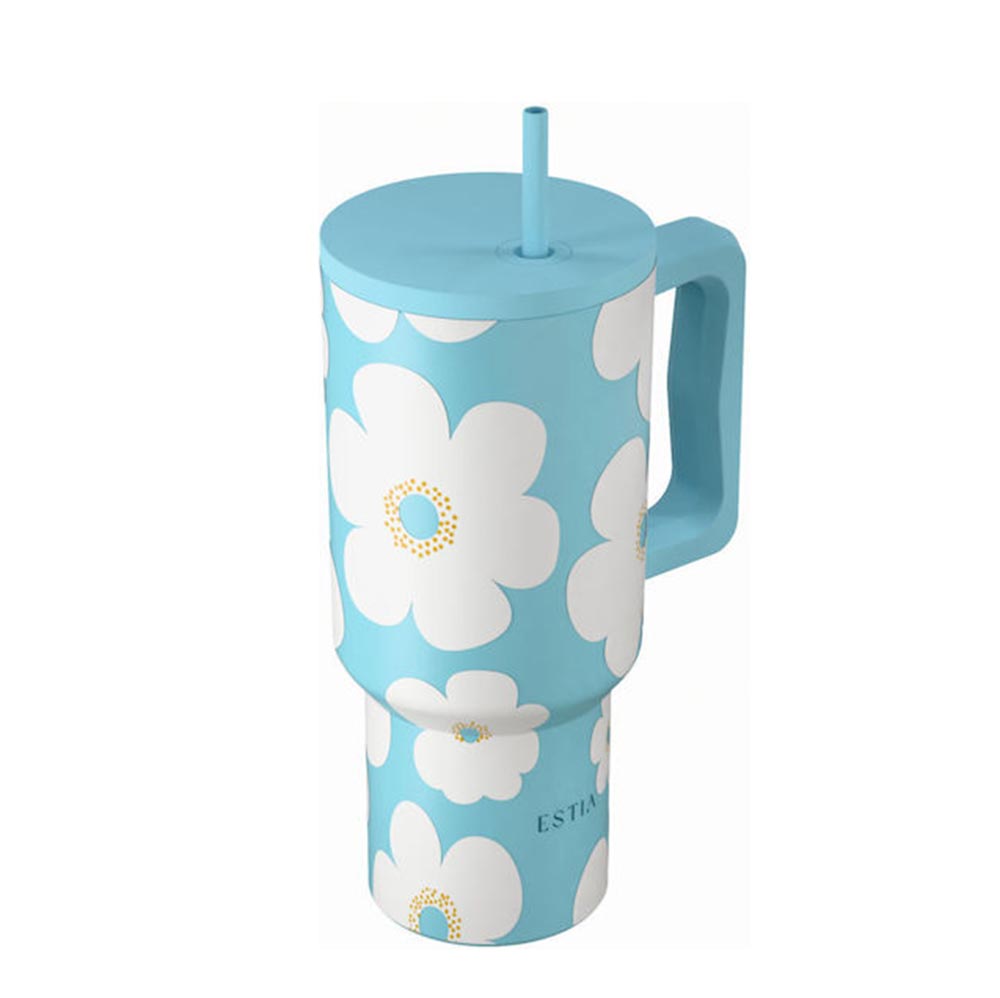 Ποτήρι Θερμός με Καλαμάκι Save The Aegean Straw Tumbler XL Blue Daisy 900ml 41618 Estia - 1