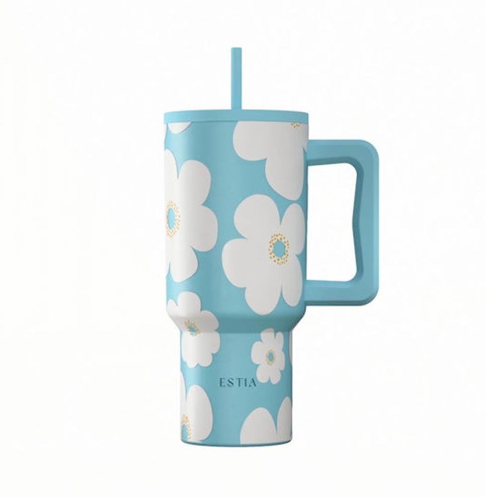 Ποτήρι Θερμός με Καλαμάκι Save The Aegean Straw Tumbler XL Blue Daisy 900ml 41618 Estia - 124326