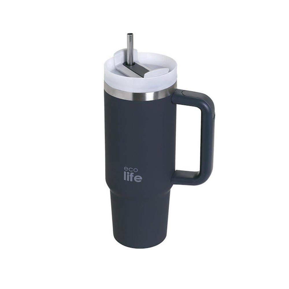 Ανοξείδωτο Ποτήρι Θερμός με Καλαμάκι Stormy Sea 900ml - 33-BO-5014 Ecolife - 98849