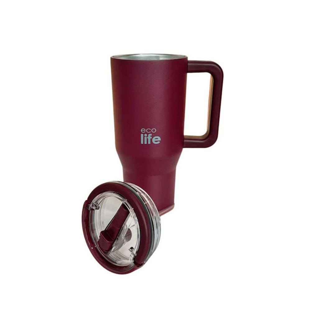 Ποτήρι Θερμός Tumbler με Διπλή Λαβή και Καλαμάκι 900ml - Cranberry 33-BO-7070 Ecolife - 1