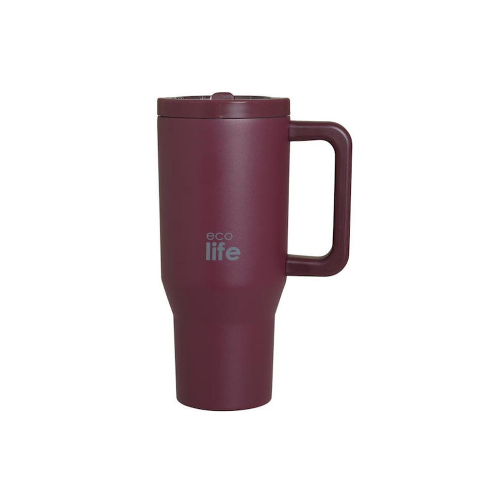 Ποτήρι Θερμός Tumbler με Διπλή Λαβή και Καλαμάκι 900ml - Cranberry 33-BO-7070 Ecolife - 3