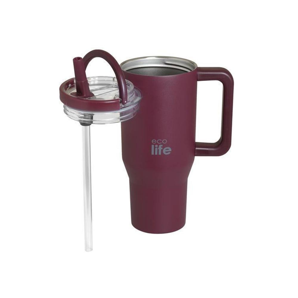 Ποτήρι Θερμός Tumbler με Διπλή Λαβή και Καλαμάκι 900ml - Cranberry 33-BO-7070 Ecolife - 4
