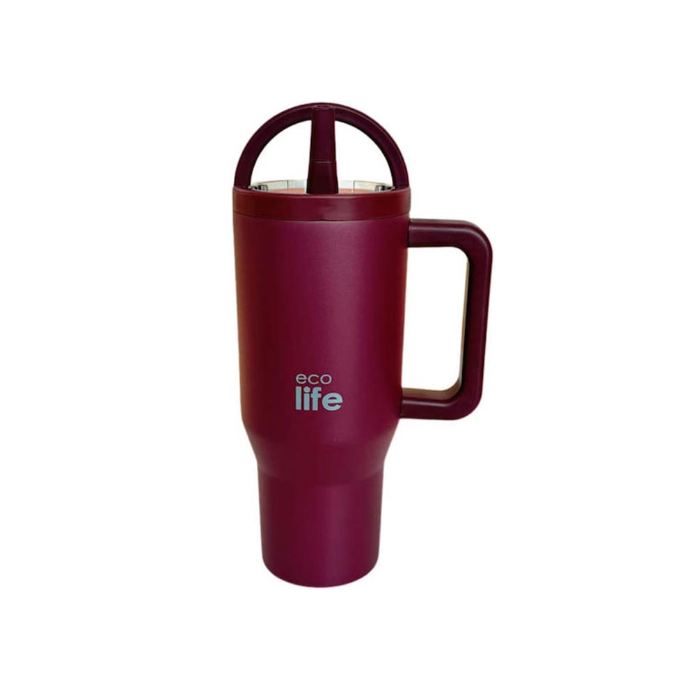 Ποτήρι Θερμός Tumbler με Διπλή Λαβή και Καλαμάκι 900ml - Cranberry 33-BO-7070 Ecolife - 105118