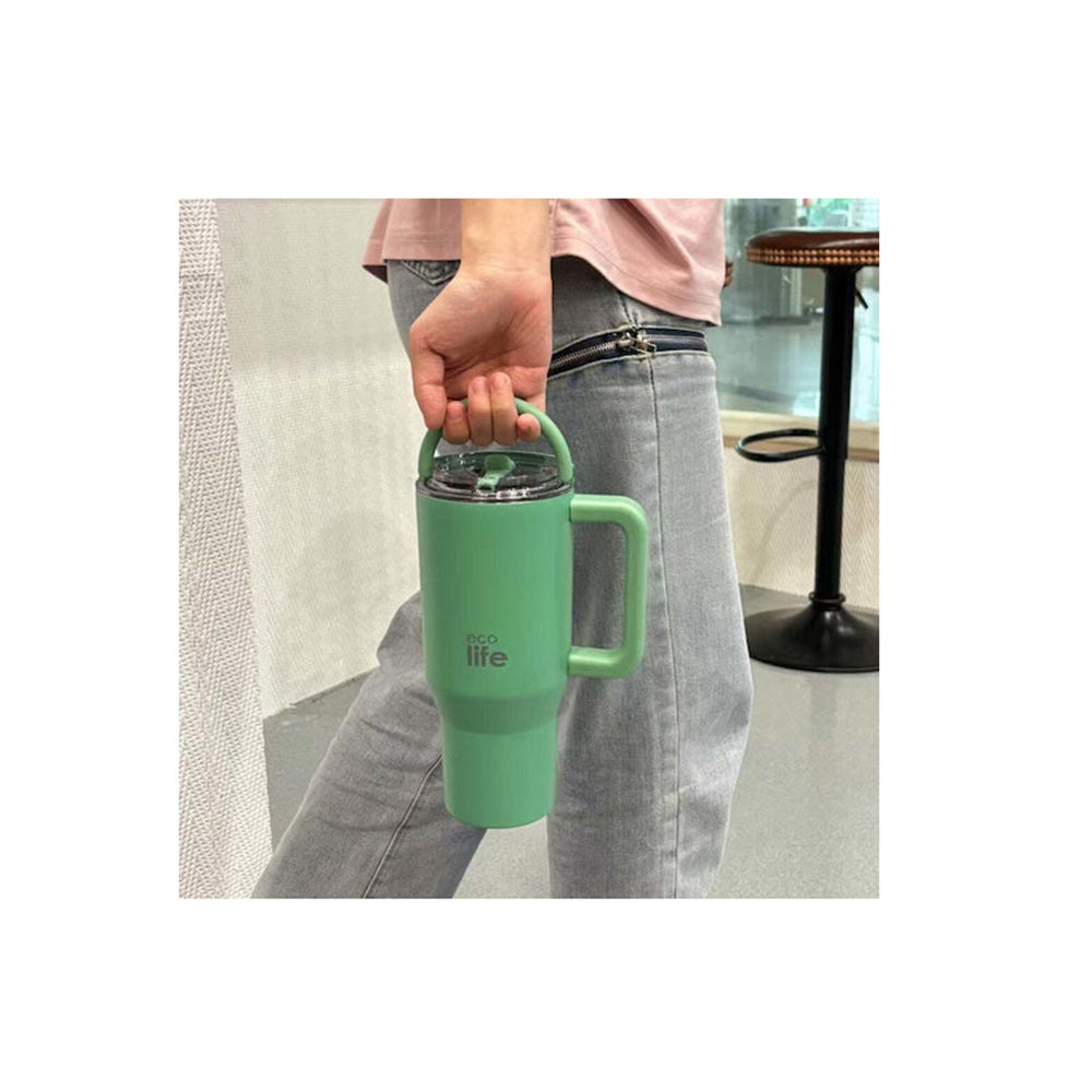 Ποτήρι Θερμός Tumbler με Διπλή Λαβή και Καλαμάκι 900ml - Green Tea 33-BO-7071 Ecolife - 2