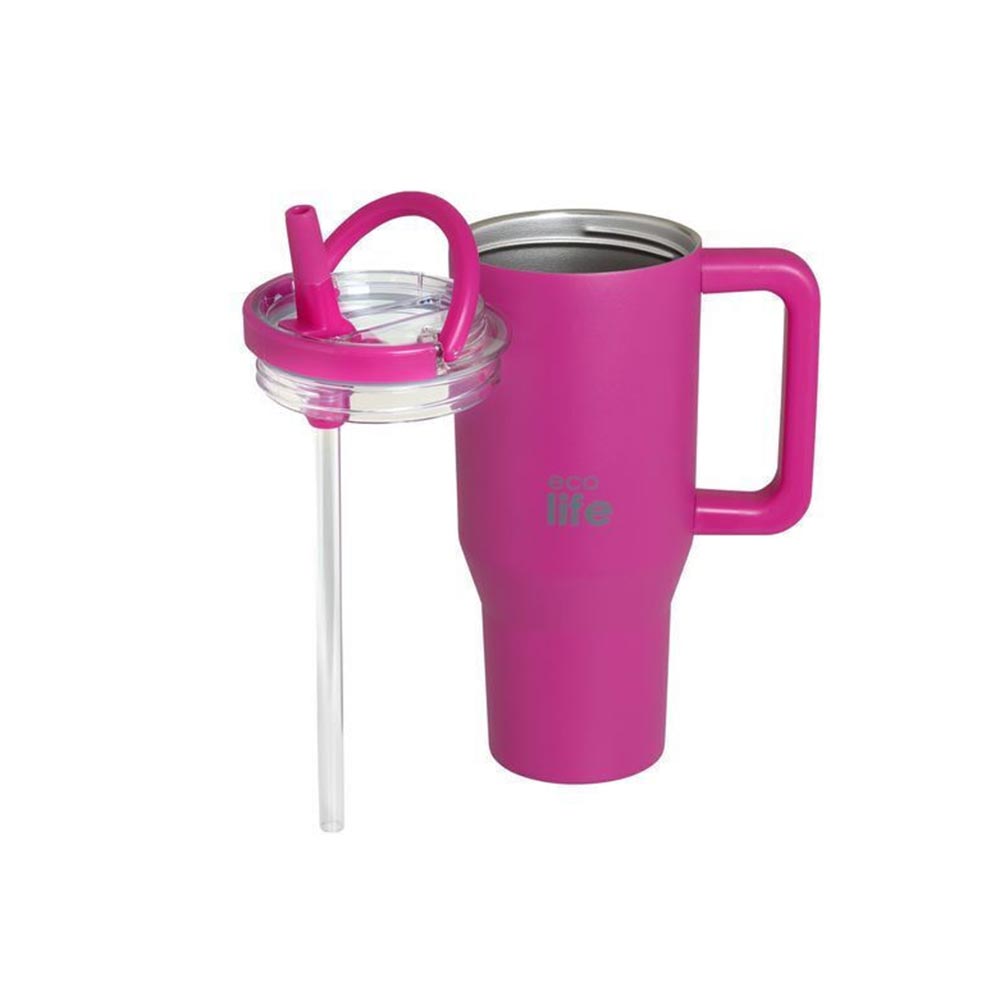 Ποτήρι Θερμός Tumbler με Διπλή Λαβή και Καλαμάκι 900ml - Neon Magenta 33-BO-7073 Ecolife - 1