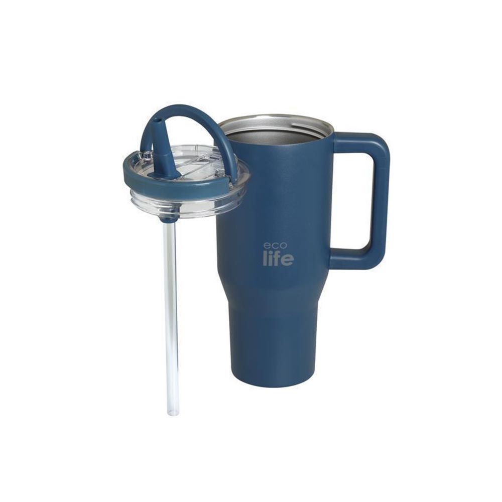 Ποτήρι Θερμός Tumbler με Διπλή Λαβή και Καλαμάκι 900ml - Blue Marine 33-BO-7074 Ecolife - 1