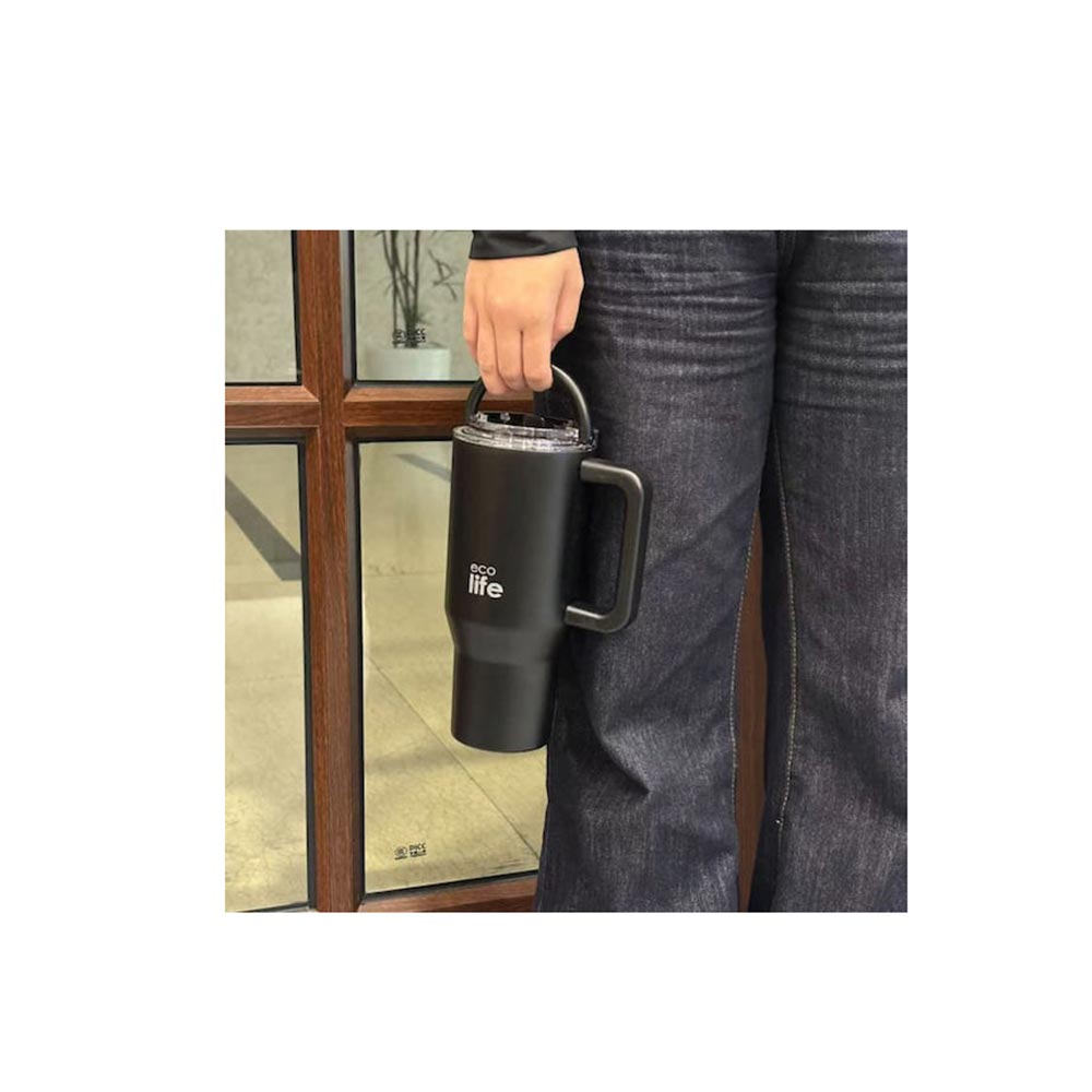 Ποτήρι Θερμός Tumbler με Διπλή Λαβή και Καλαμάκι 900ml - Rich Black 33-BO-7072 Ecolife - 3